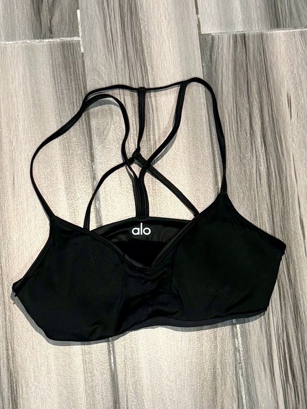 ALO Yoga Black Strappy Back Sports Bra